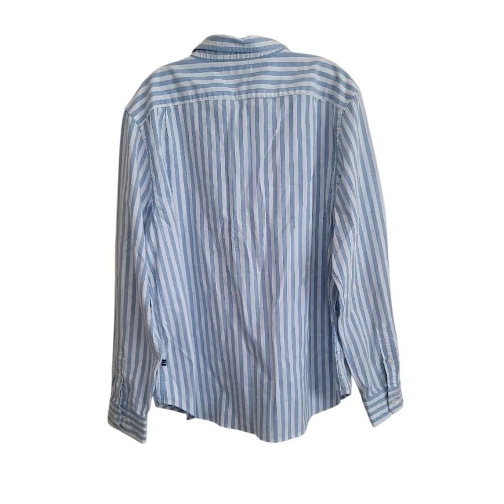 Nautica Men Classic Fit Blue and Striped Men's Longsleeve Shirt Size Xlarge